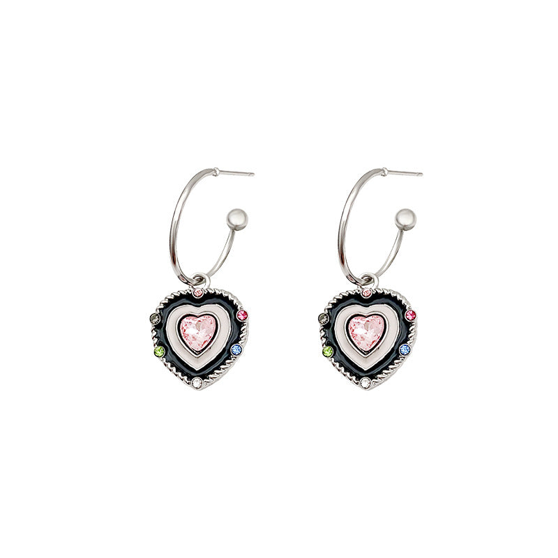 Boucles d'oreilles coeur d'amour coloré doux et frais pour femmes, Style froid, pour niche