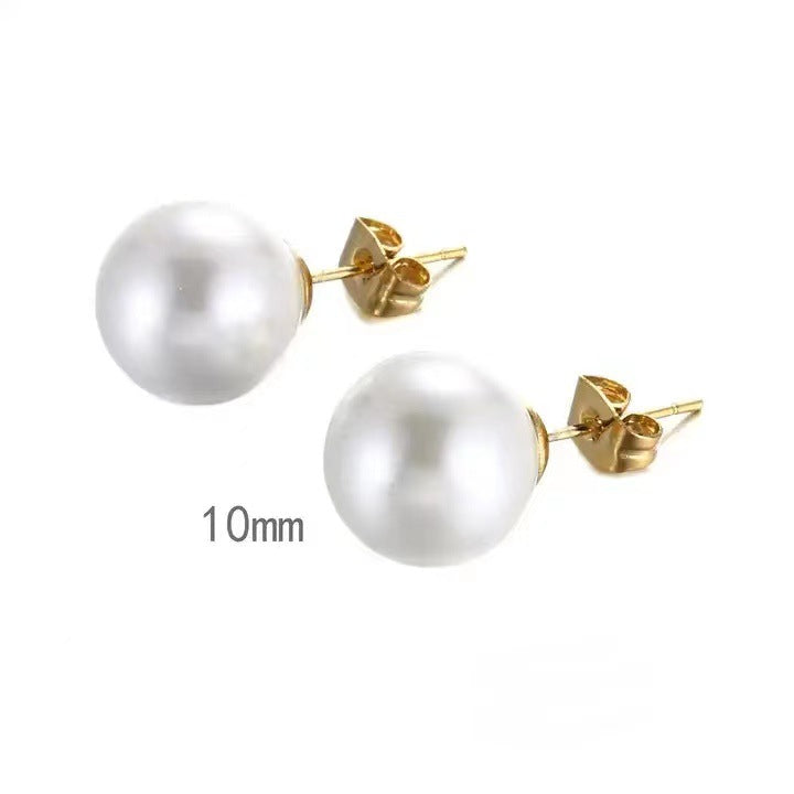 Milky White Pearl High-grade Light Luxury Perfect Circle Stud Earrings