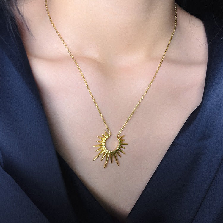 Women's Model Sun Stainless Steel Niche Mid-length Necklace