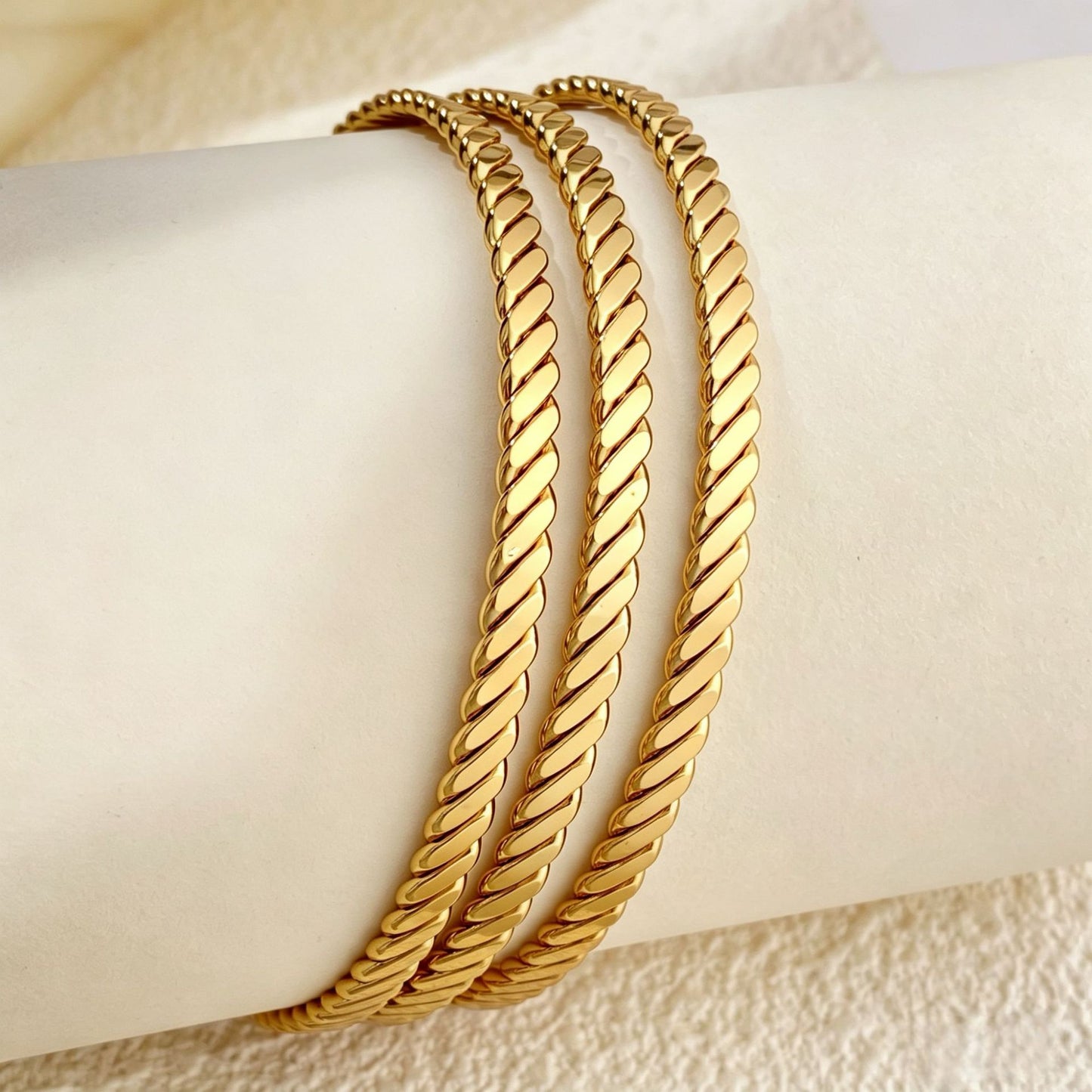 Stackable Stainless Steel Square Thread Twist Bracelet