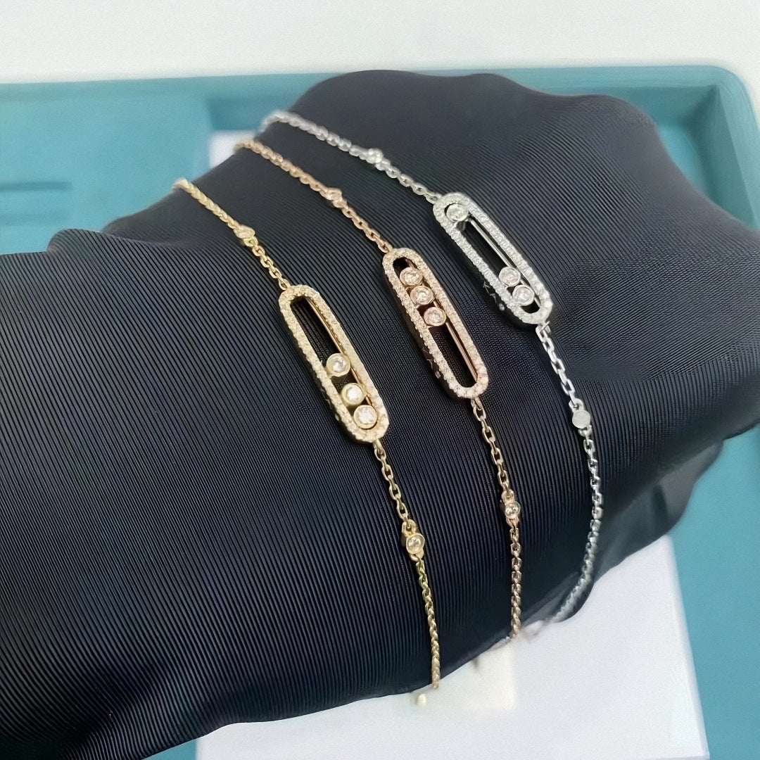 Light Luxury Diamond Three Mobile Female Sliding Geometric V Bracelet