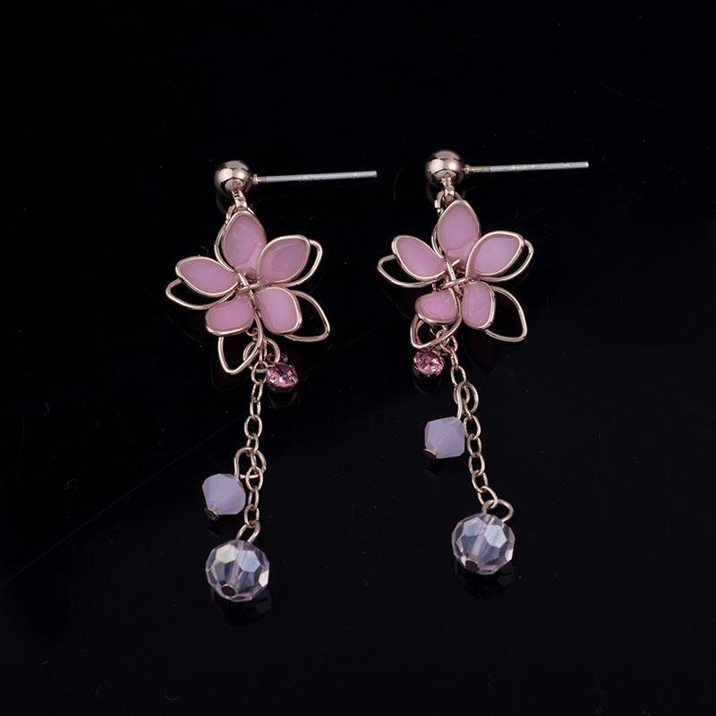 Antique Pink Five Petal Flower Tassel Ear Clips Earrings