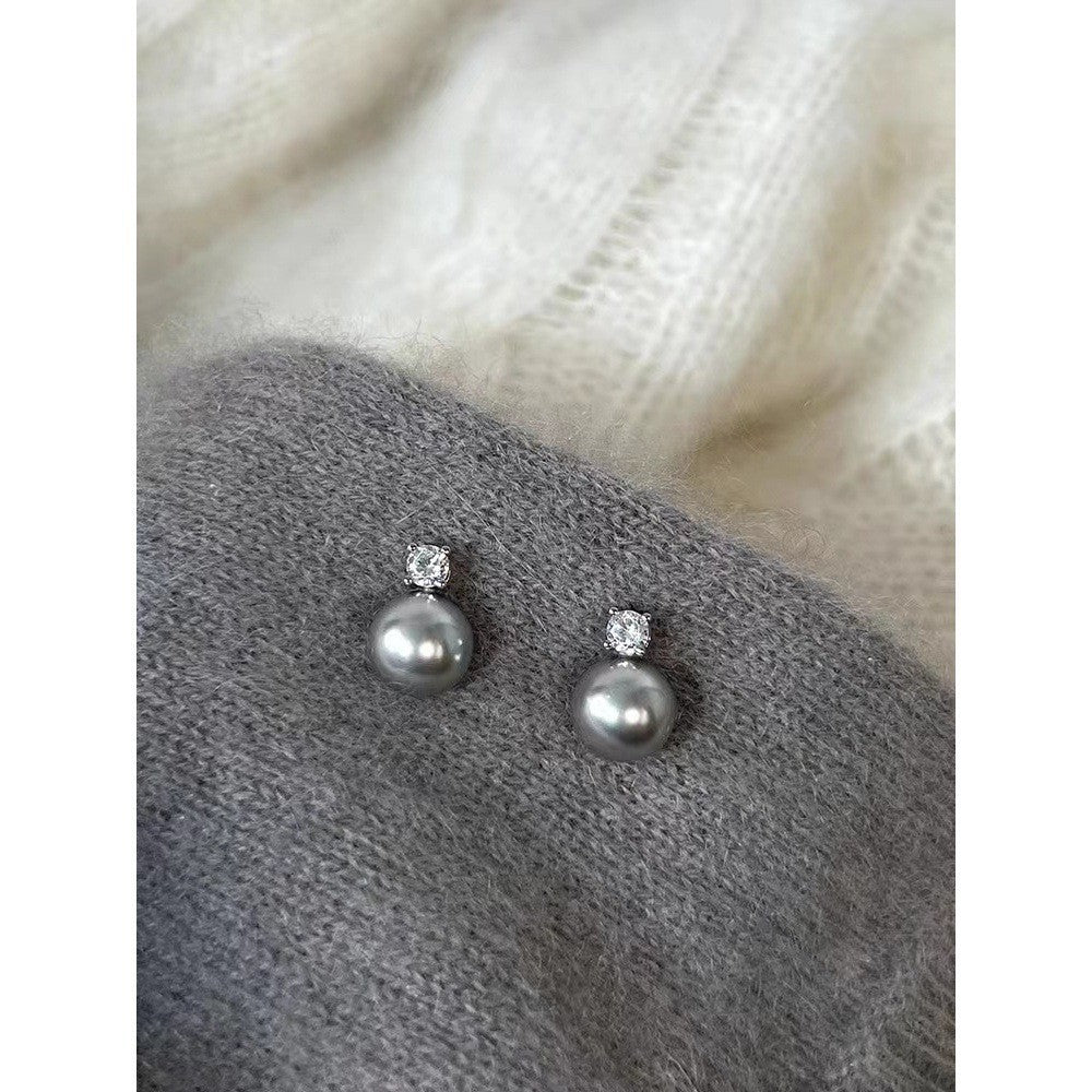 Women's Minimalist Diana Gray Bead Light Luxury High-grade Temperament For Fashionable Stud Earrings