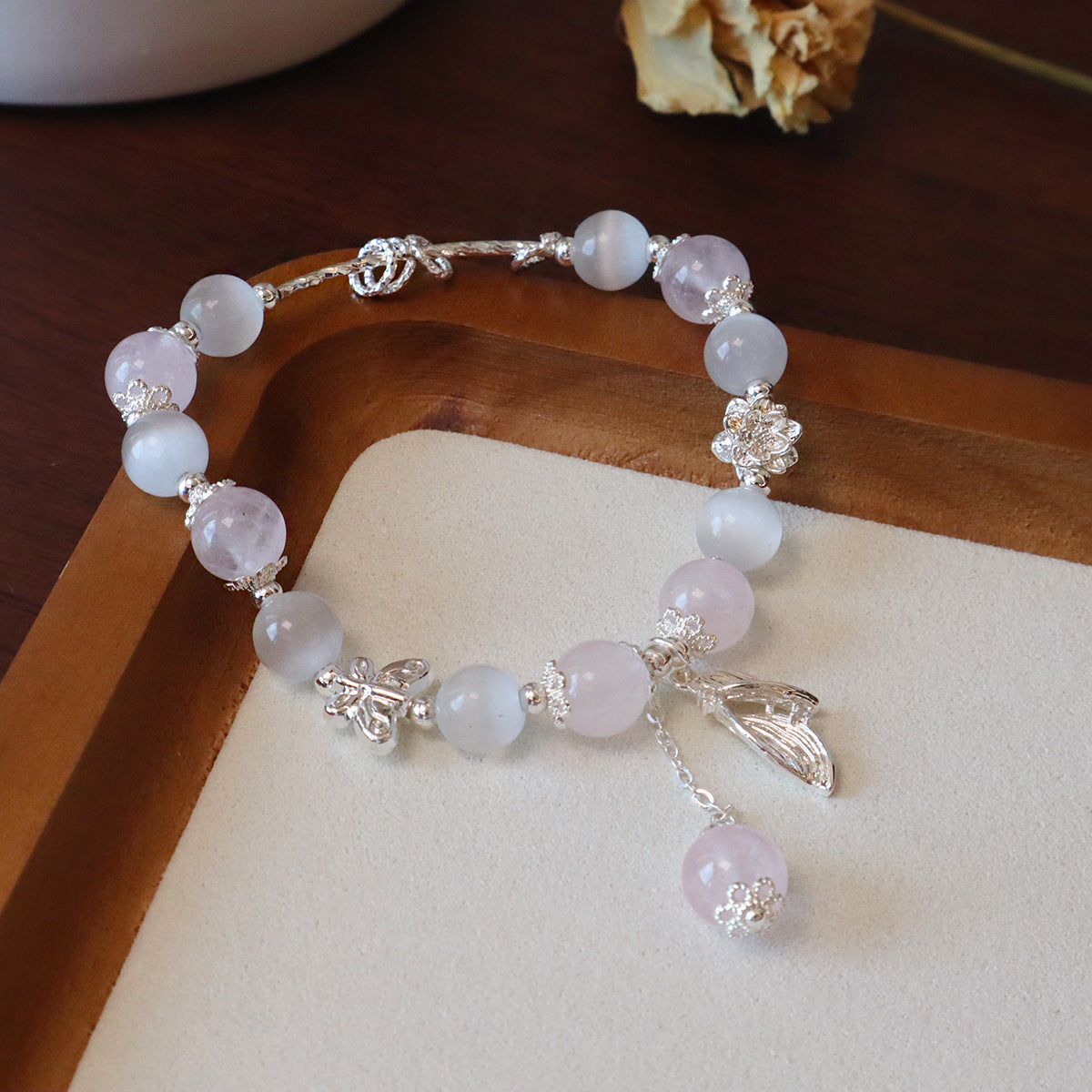 Strawberry Pink Crystal Opal Blessing Card Bracelet