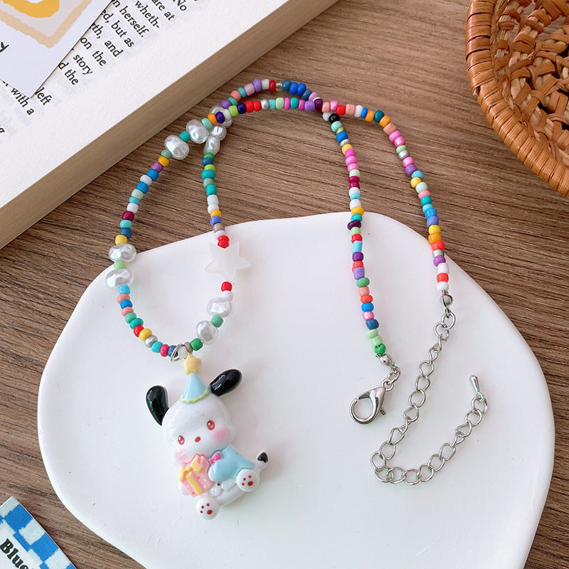 Children's Cartoon Rabbit Puppy Doll Color Beaded Handmade Necklaces