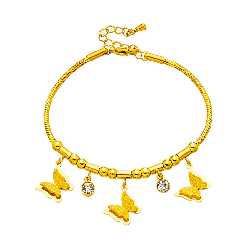 Fashion Elegant Advanced Simple Rhinestone Butterfly Beaded Titanium Bracelets