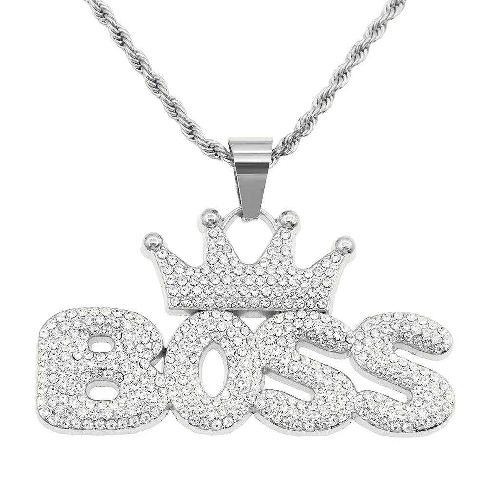 Hop Full Diamond Crown Letters Pendant Fashionmonger Personalized Exaggerated Necklaces