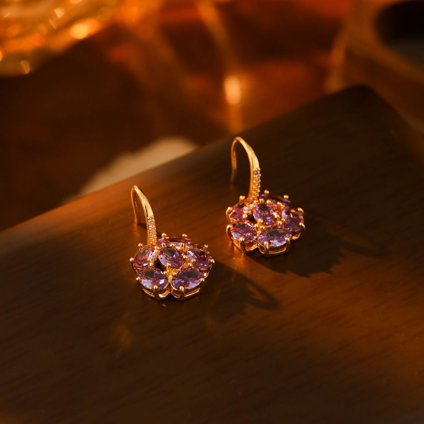 French Style Purple Zirconium Rose Female Elegant High Sense Earrings