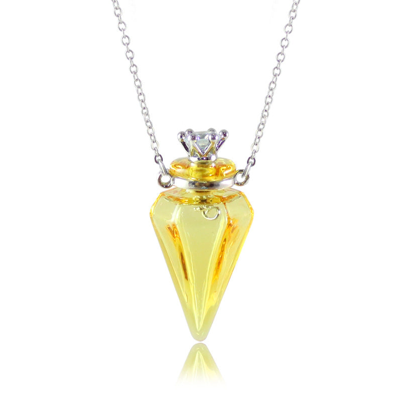 Gem Perfume Bottle Glass Oil Fashion Short Can Hold Necklace