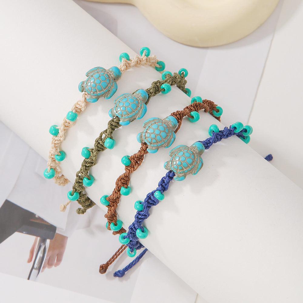 Women's Turquoise Turtle Bead Woven Bohemian Stylish Bracelets