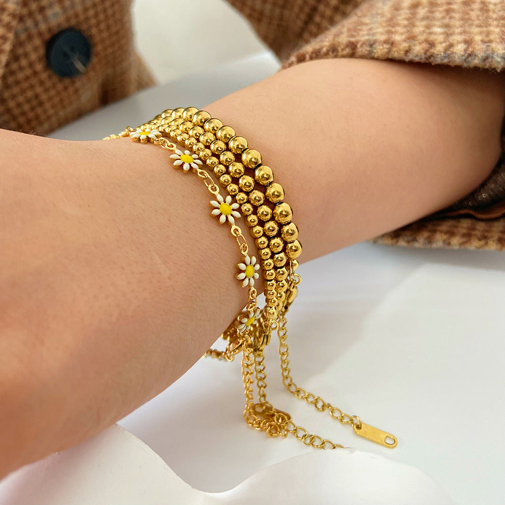 Women's Simple Titanium Steel Gold-plated Ball Stainless Bracelets