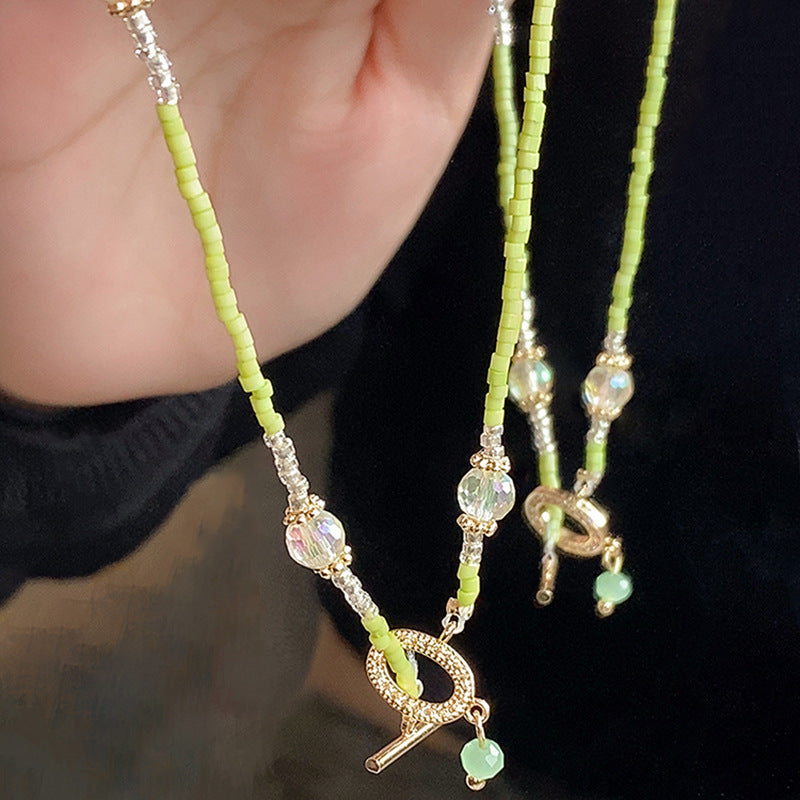 Green Personalized Beaded Sweet Buckle Simple Graceful Fresh Clavicle Necklaces