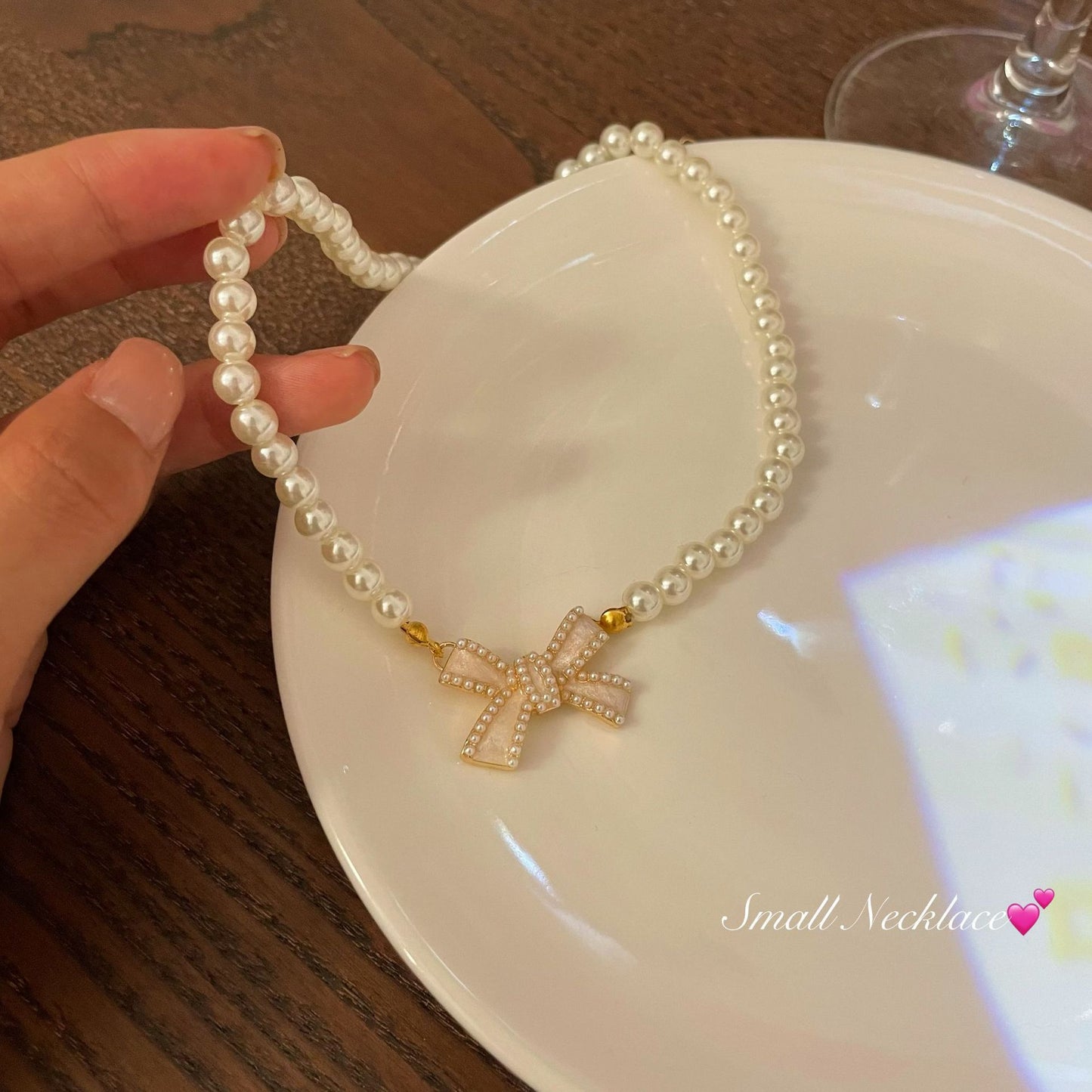 Imitation Pearl Bow Female Clavicle Chain Necklace
