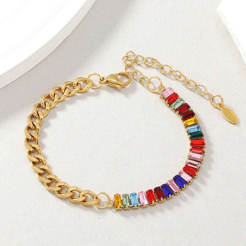 Women's Trendy Colorful Zircon Titanium Steel Full Diamond Bracelets