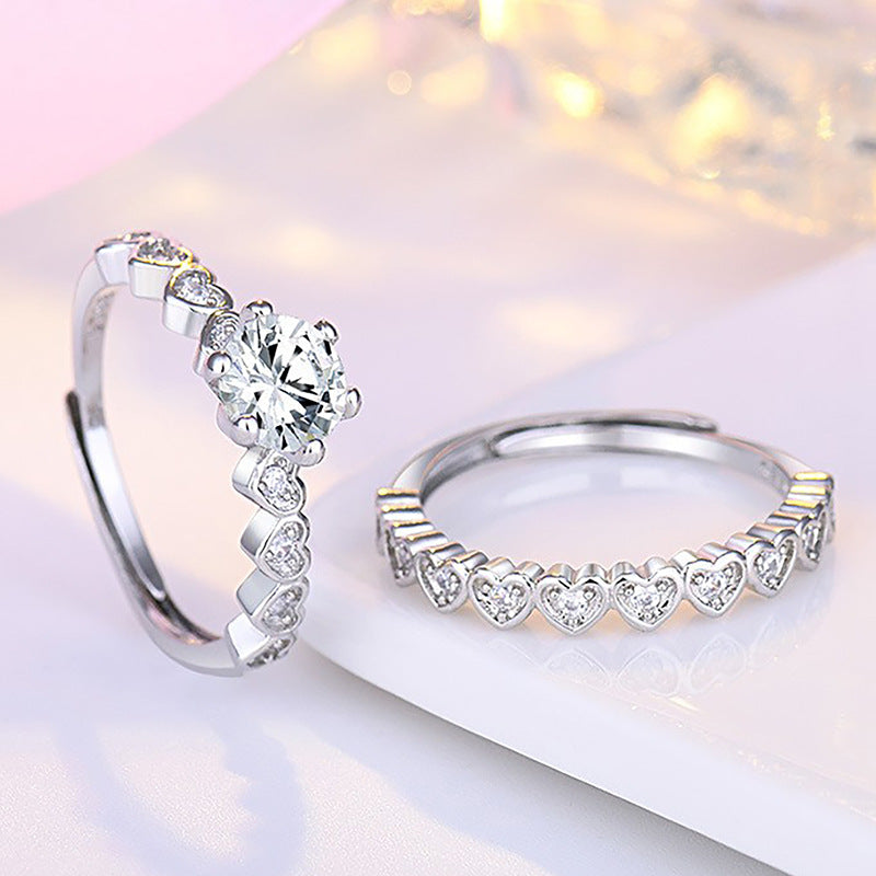 Heart-shaped Moissanite Combination Split Open Mouth Ring