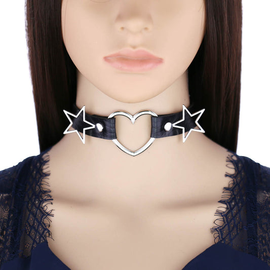 Soft Black Leather Peach Heart-shaped Collar Female Neck Necklaces