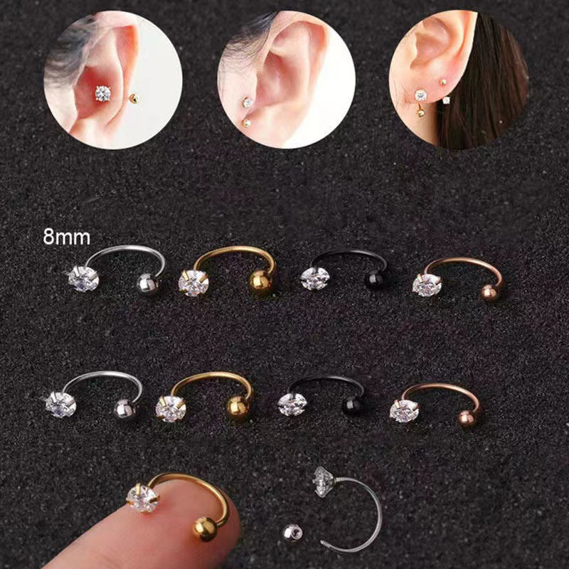 Stainless Steel Diamond Nose Zircon Shaped Rod Earrings