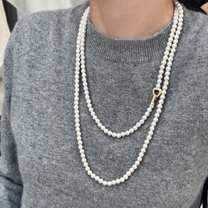 Women's Gray Pearl Sweater Chain Long High-grade Necklaces