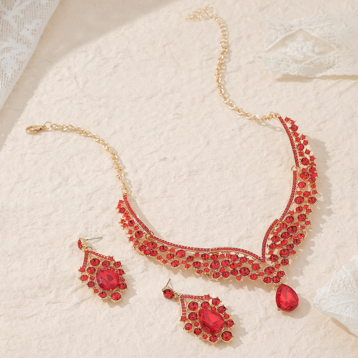 Women's Banquet Party Dress Two-piece Luxury Rhinestone Bridal Jewelry Set