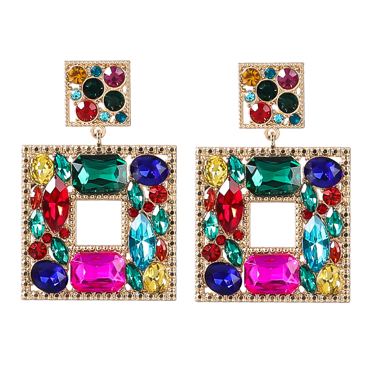 Women's Diamond Series Alloy Glass Drill Square Earrings