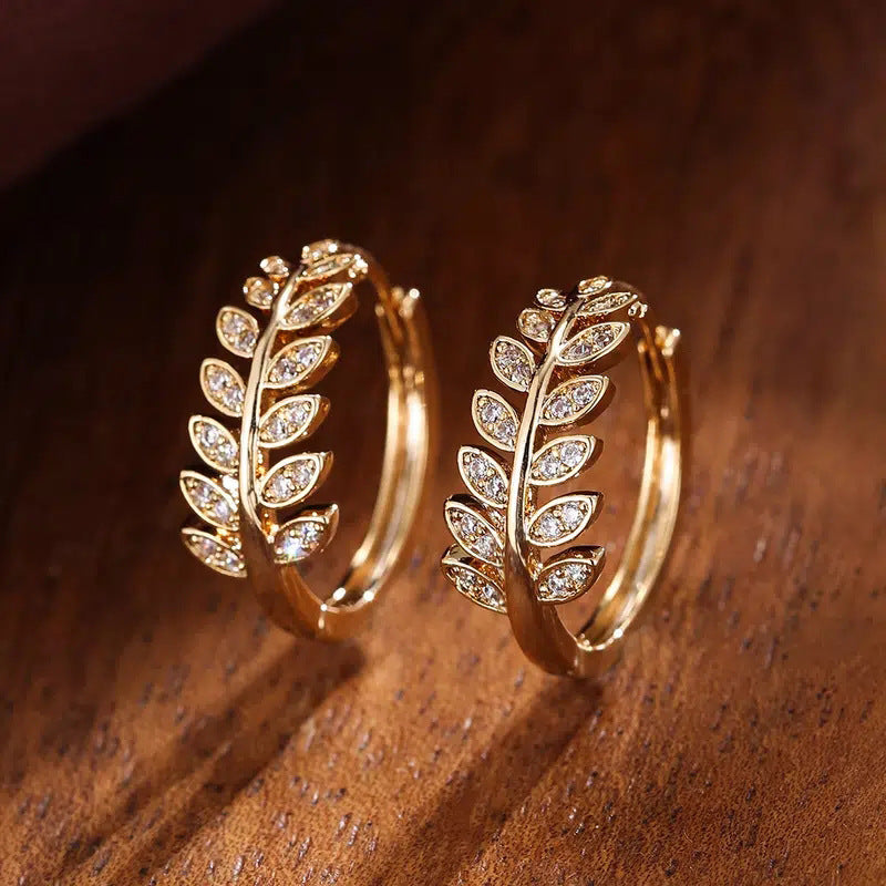 Series Exquisite Clip Leaves Olive Branch Micro Inlaid Zircon Creative Ear Buckle