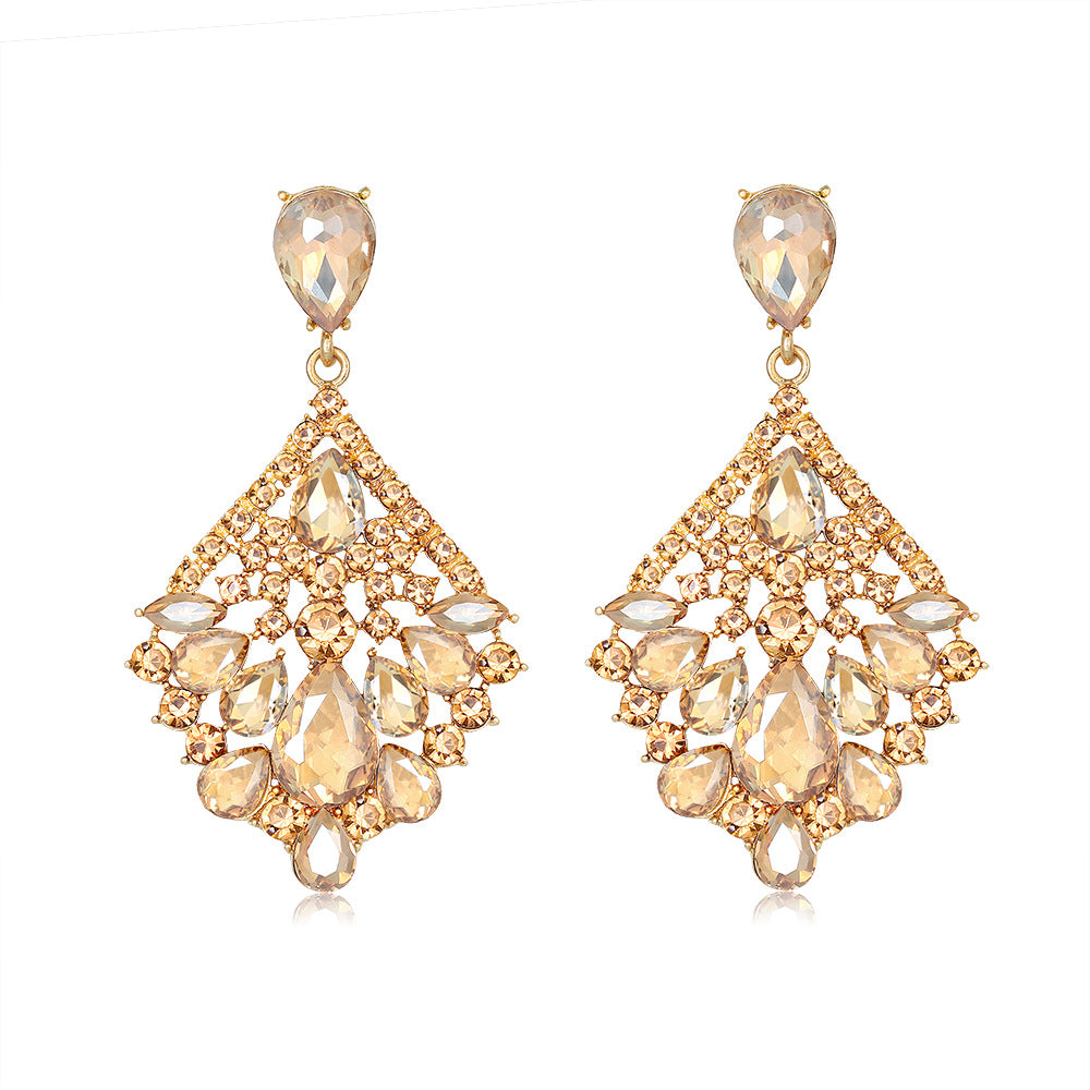 Boucles d'oreilles diamant en alliage vintage en cristal creux en forme de losange