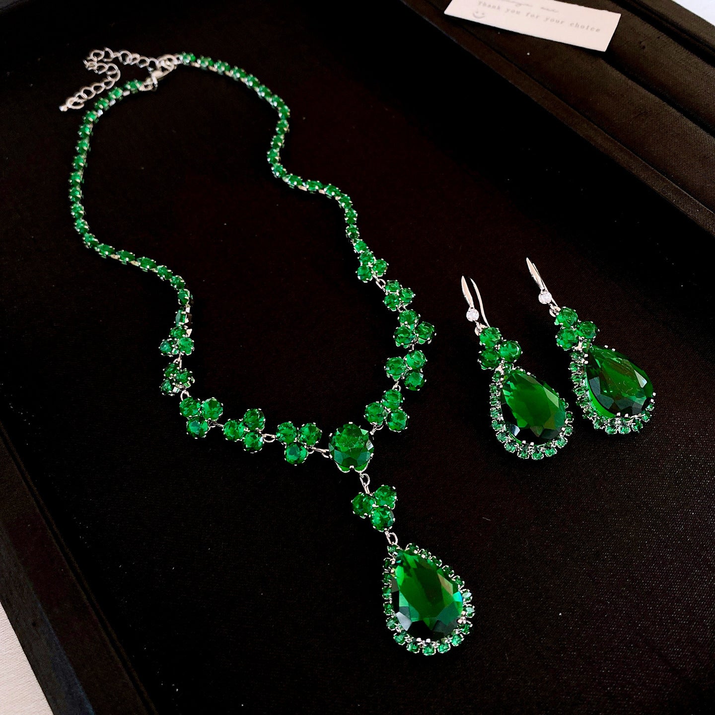 Flower Female Emerald Vintage Clavicle Chain Earrings