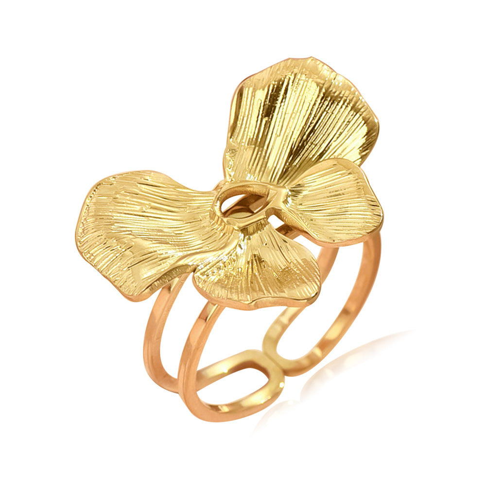 Steel Sweet Fairy Wind Flower Open Adjustable Vacuum Gold Ring
