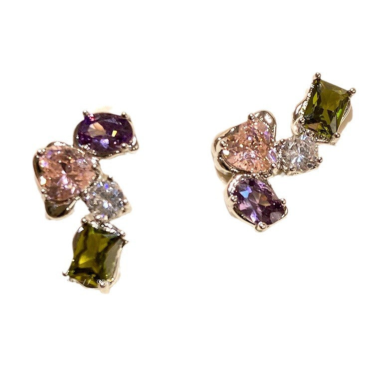 Colorful Niche Design Color Zircon Sier Earrings