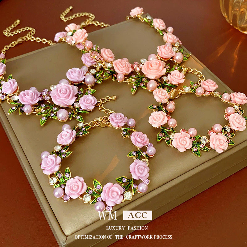 Leaves Rhinestone Pearl Fashionable Temperament Girlish Style Necklaces