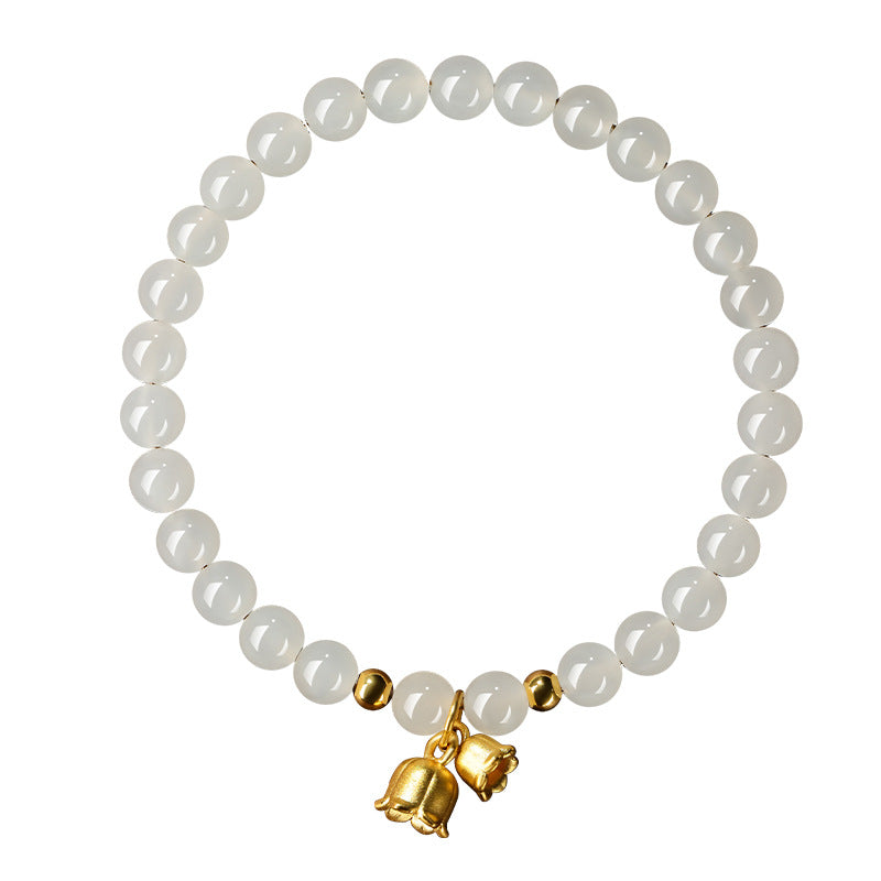 Leichte Luxus-Armbänder für Damen mit goldener Lilie und kleinen Perlen