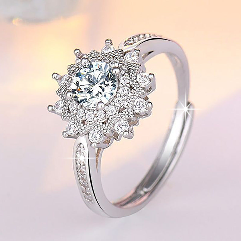 Creative Moissanite Snowflake Wedding Diamond Adjustable Rings