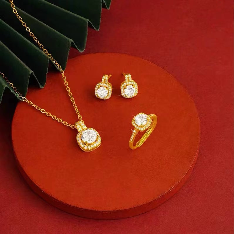 Inlaid Zircon Ear Female Live Broadcast Clavicle Jewelry Set