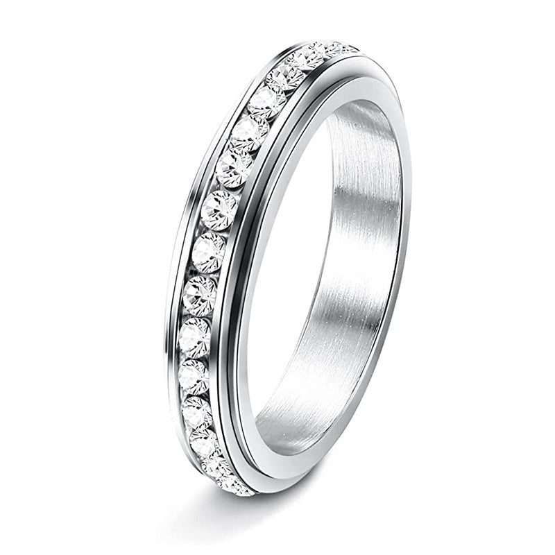 Zircon With Diamond Rotatable Couple Starry Wedding Ring