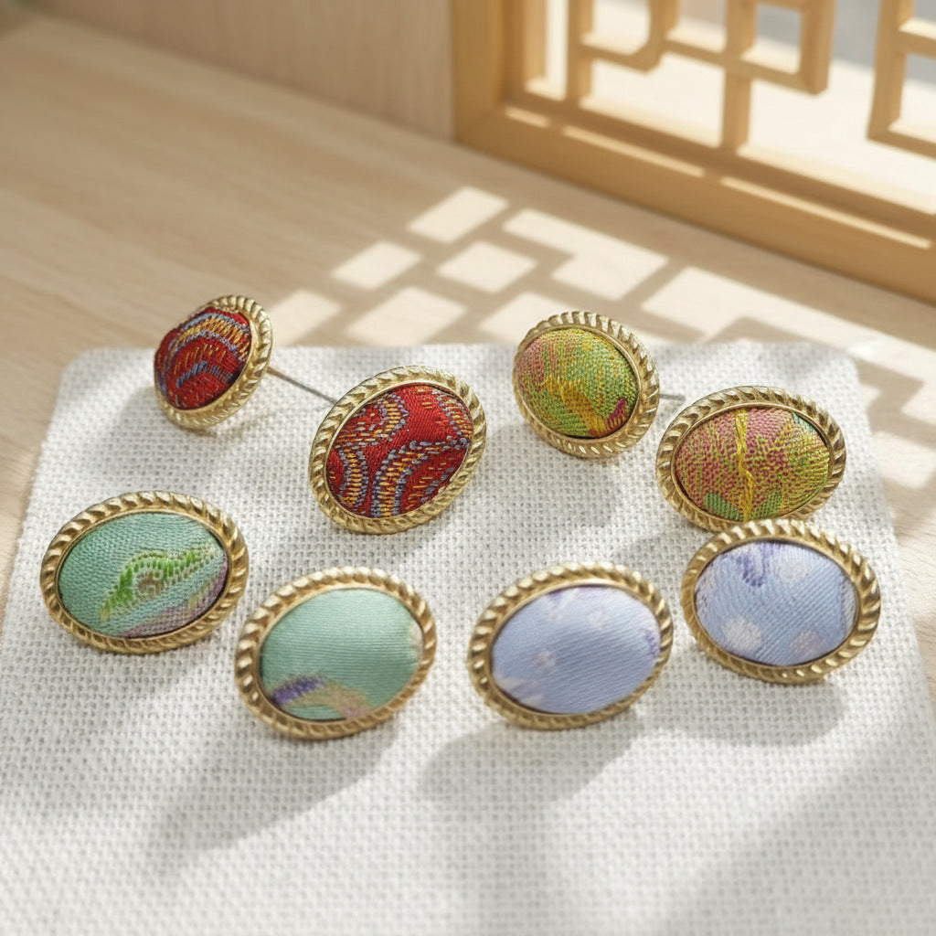 Finished Bean-shaped Female Chinese Style Han Clothing Cheongsam Antique Stud Earrings