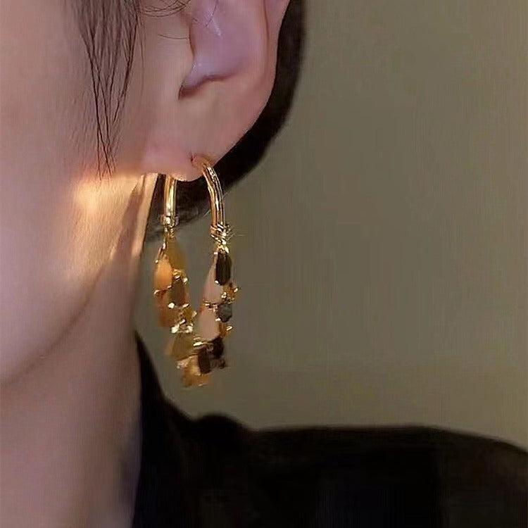 Metal Sequins Tassel Female Wheat Ear Clip Fashion High Earrings
