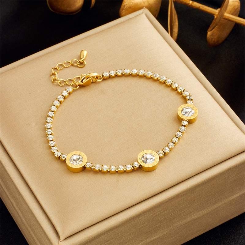 Simple Light Luxury Roman Round Accessory Titanium Bracelet