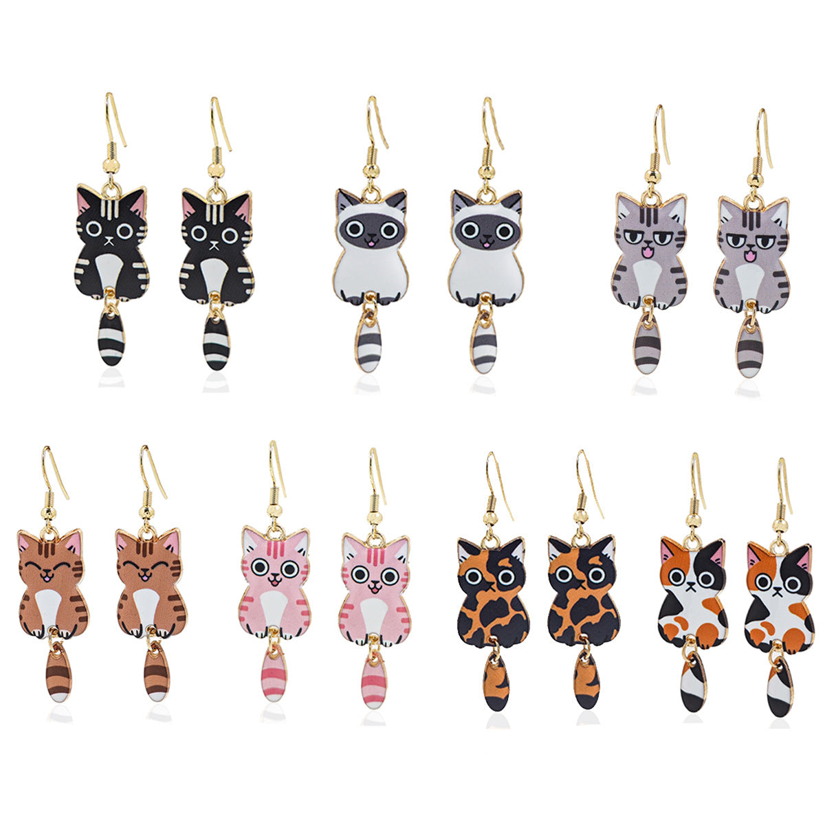 Women's Simple Fun Cute Cat Creative Personalized Dripping Oil Earrings