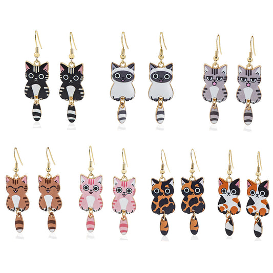 Women's Simple Fun Cute Cat Creative Personalized Dripping Oil Earrings