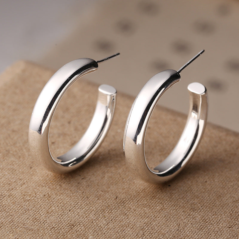 Sterling Sier Personality Semicircle Shaped Korean Live Stud Earrings