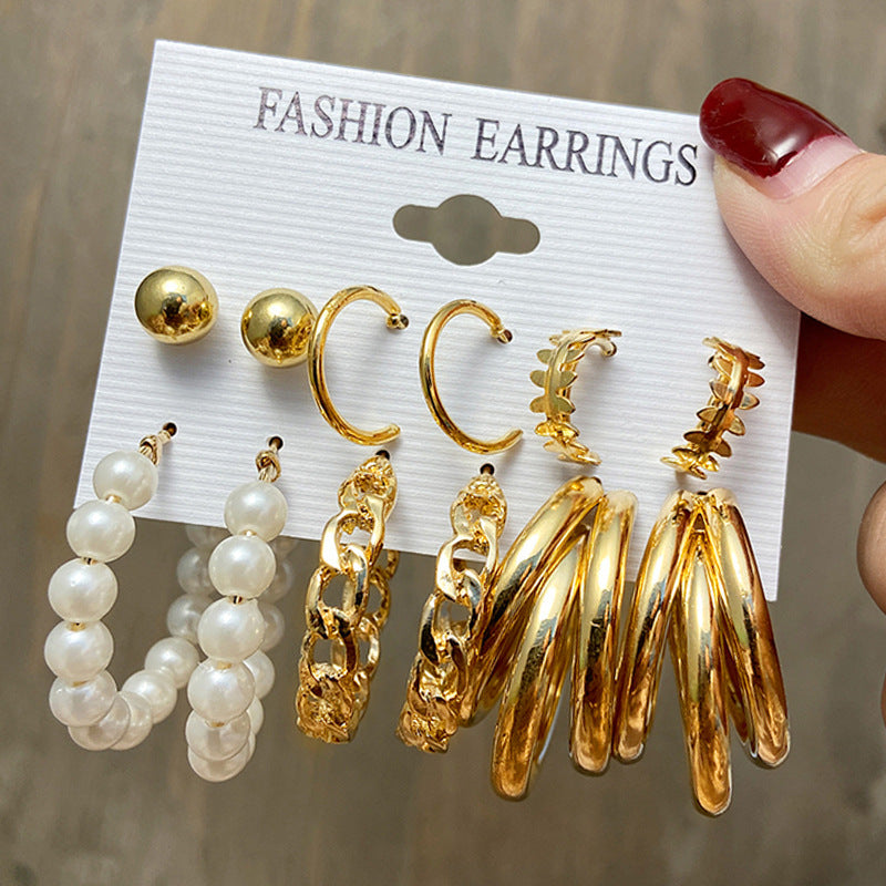 Vintage Pearl Metal Gold Heart Butterfly Geometric Rings