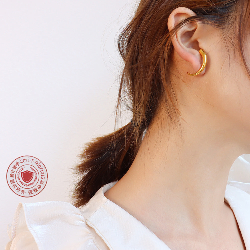 Women's French Style Moon Crescent Personality Titanium Steel Earrings