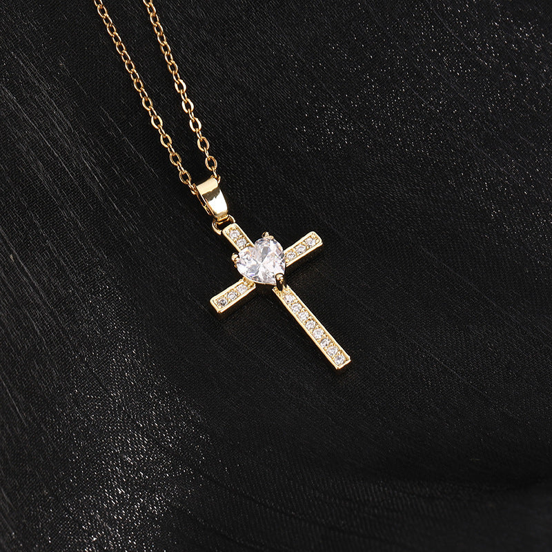 Color Zircon Cross Sweater Chain Advanced Necklaces