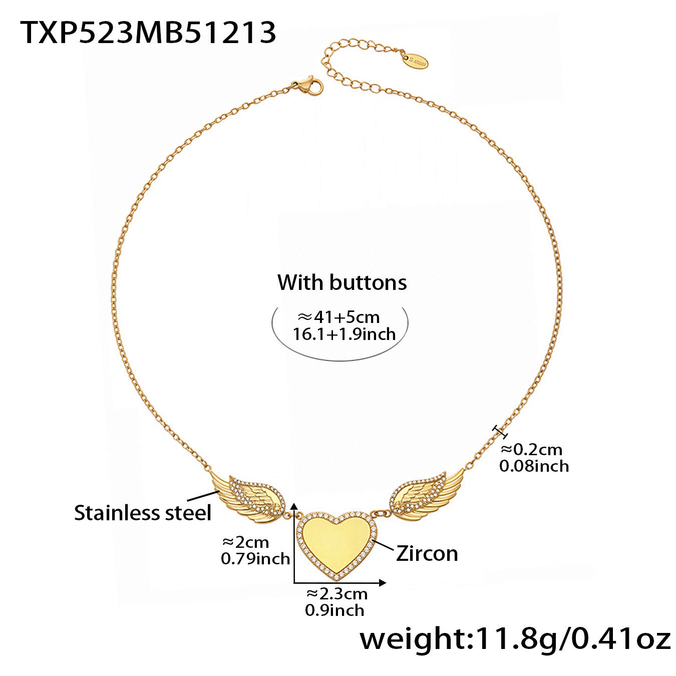 Steel Diamond Wings Double Heart Shape Clavicle Adjustable Opening Super Jewelry Set