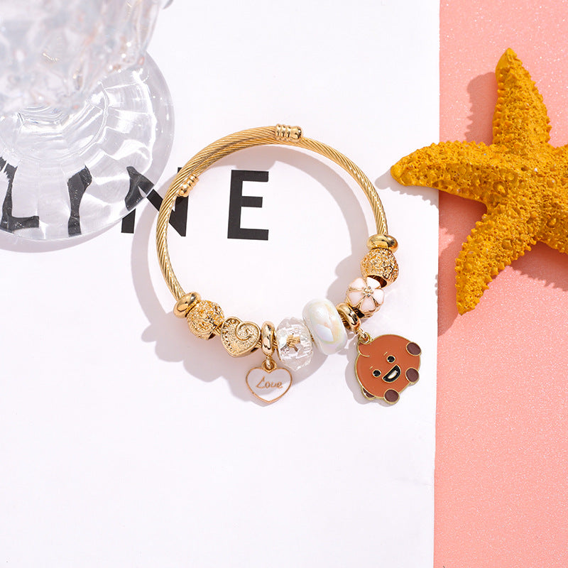 Style Stainless Steel Female Fashion Less Group Cartoon Love Gold Bracelet