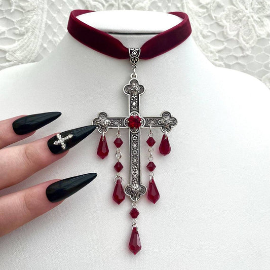 Big Cross Gothic Vampire Sier Pendant Necklaces