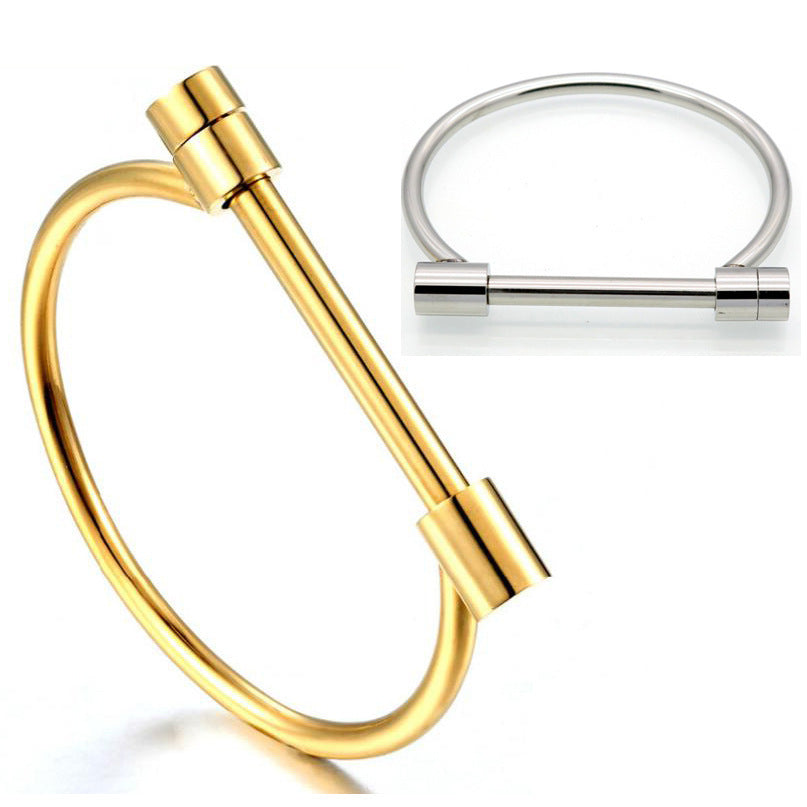 Personality Trendy Titanium Steel Horseshoe Female Vacuum Gold Word Vachette Bracelets