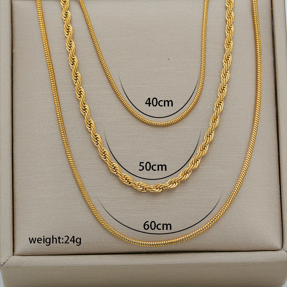 Thin Twin Snake Bone Clavicle Titanium Steel Necklace