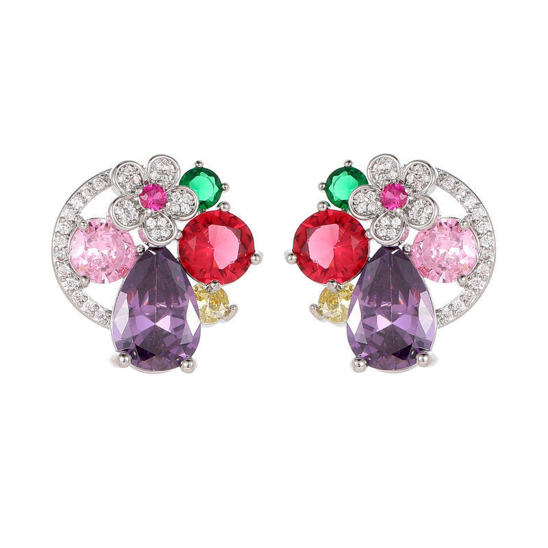 Sier Needle Dignified Flowers Colorful Exquisite Earrings