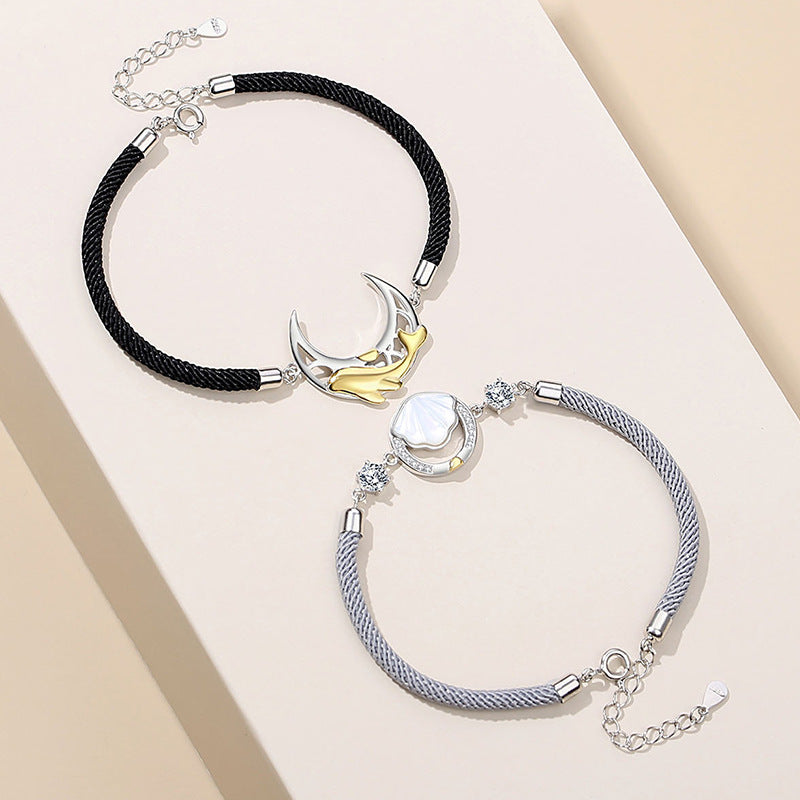 Women's & Men's Lovers Pair Of Shells For Lifetime Woven Hand Strap Valentine's Bracelets
